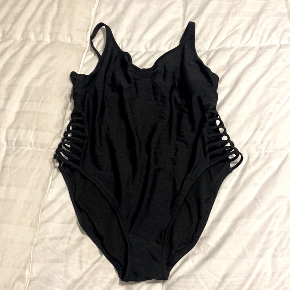 One piece black with side cutouts